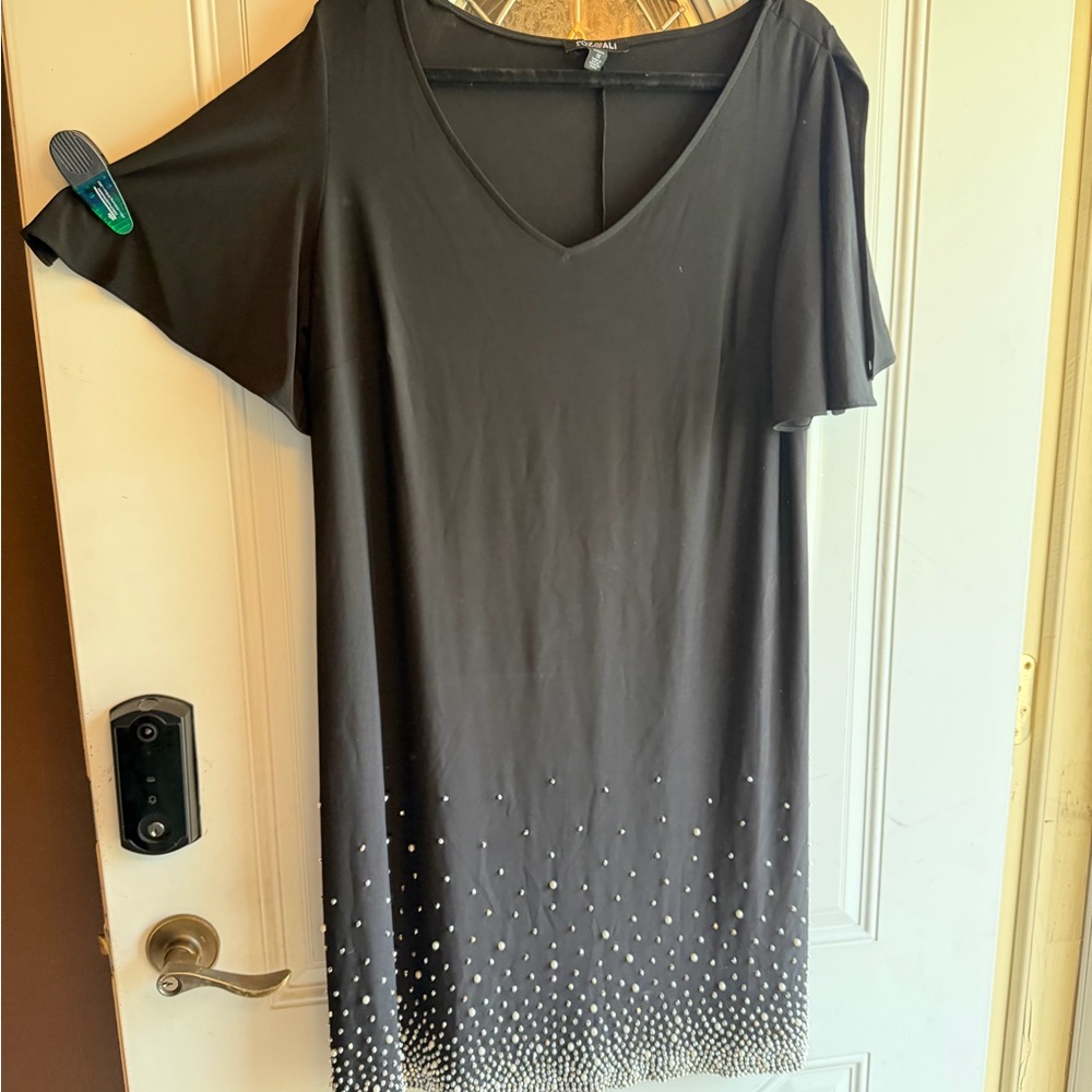 Roz & Ali Black V-Neck Tunic with Hem Stud Embellishment